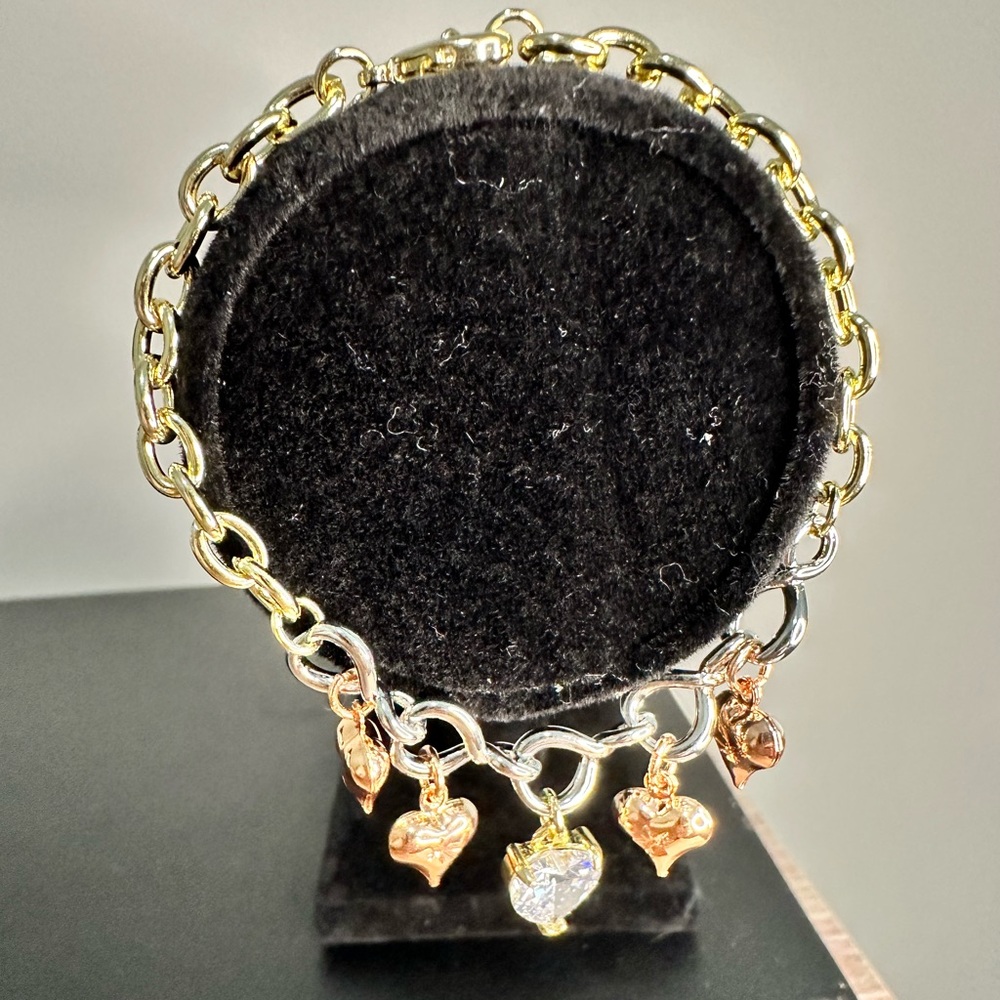 White Yellow & Rose Gold Crystal Heart Charm Bracelet